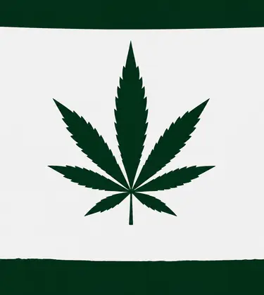 Cannabis leaf centered inside a white silhouette of Wyoming on a dark green background.
